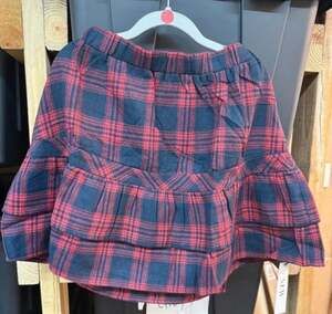 Women Plaid Ruffle Mini Skirt Size S Red Navy Flannel